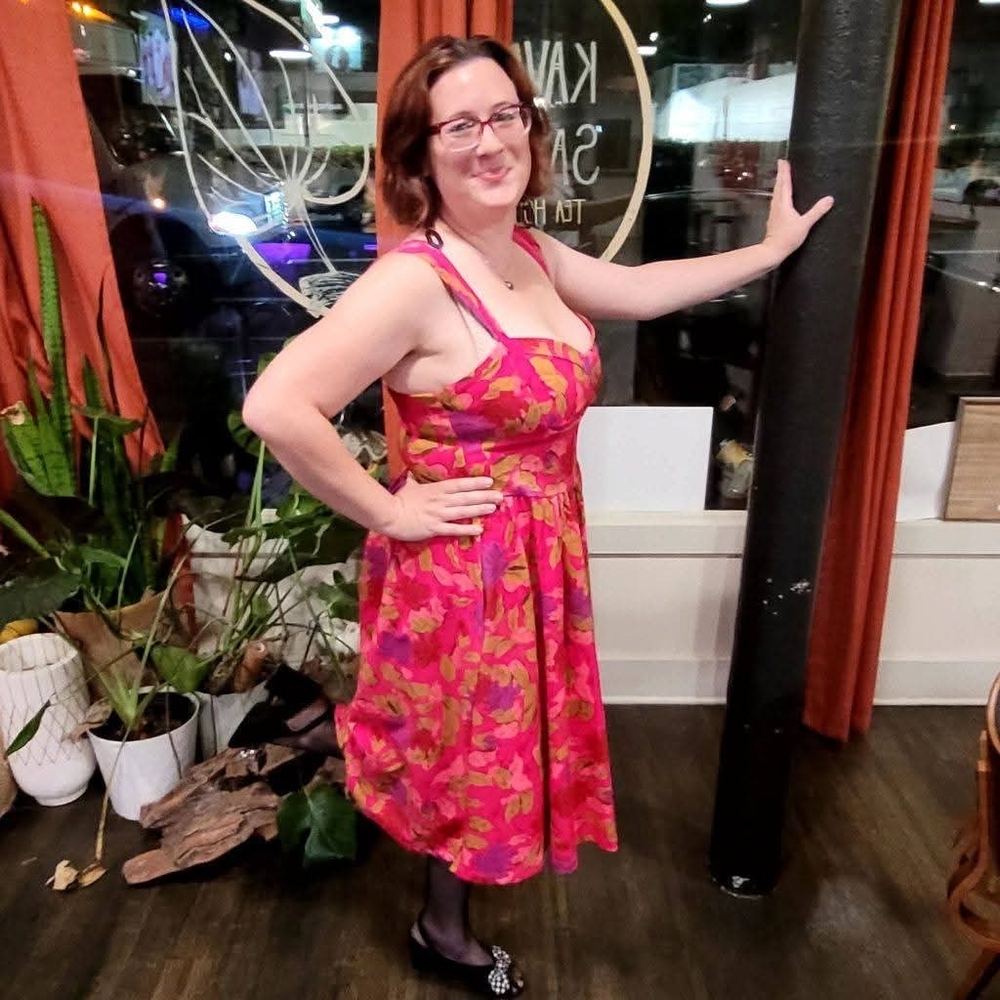 SOLD OUT Unique Vintage Brand Pink And Red Floral Sleveless Swing Dress, XL